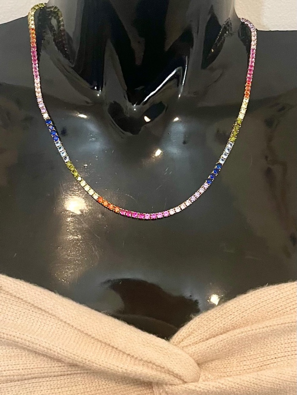 Multicolor Rainbow CZ Tennis Necklace Gold Over Rhodium NWOT - Picture 4 of 10